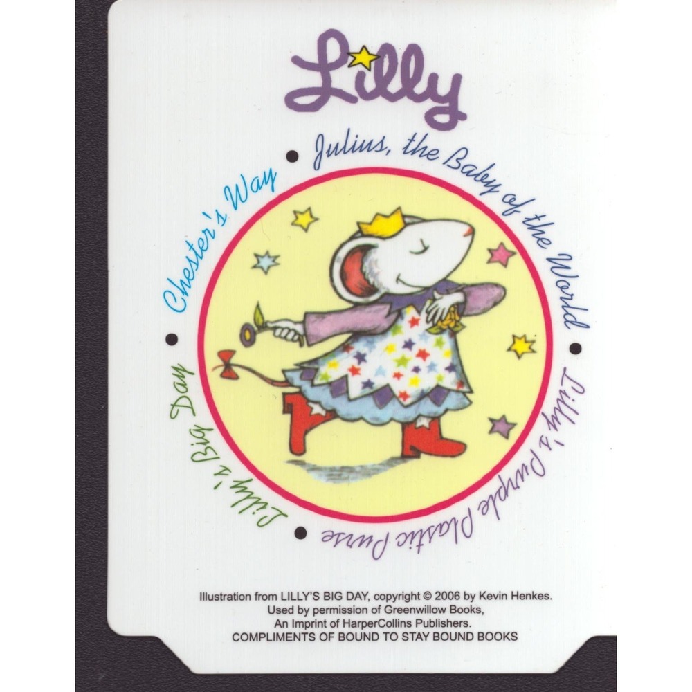 Kevin Henkes Lilly Mouse Plastic Decal Lilly's Big Day 2006 Promotional 4x5 - Picture 1 of 2